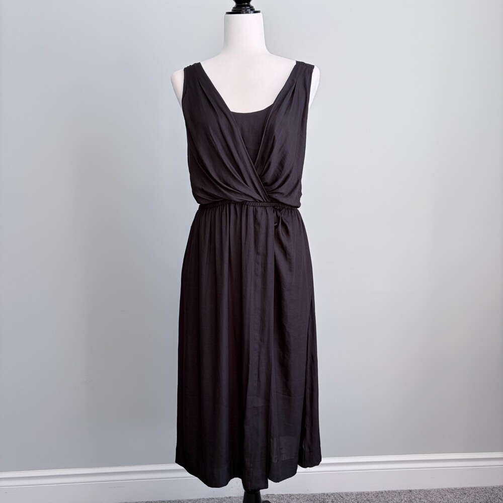 Anthropologie Black Midi Dress with Draped Front